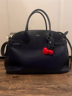 Coach Empire 40 Navy Leather Satchel with Red Heart Charm
